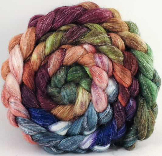 Hand dyed Tussah Silk / flax roving - Bohemian -(65/35)- (6.5 oz.) - Inglenook Fibers