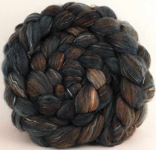 Batt in a Braid #31- Soot -(5.4 oz. ) Polwarth/ Mulberry Silk / Baby Alpaca / Rainbow Firestar/ Tencel( 40/25/15/10/10) - Inglenook Fibers