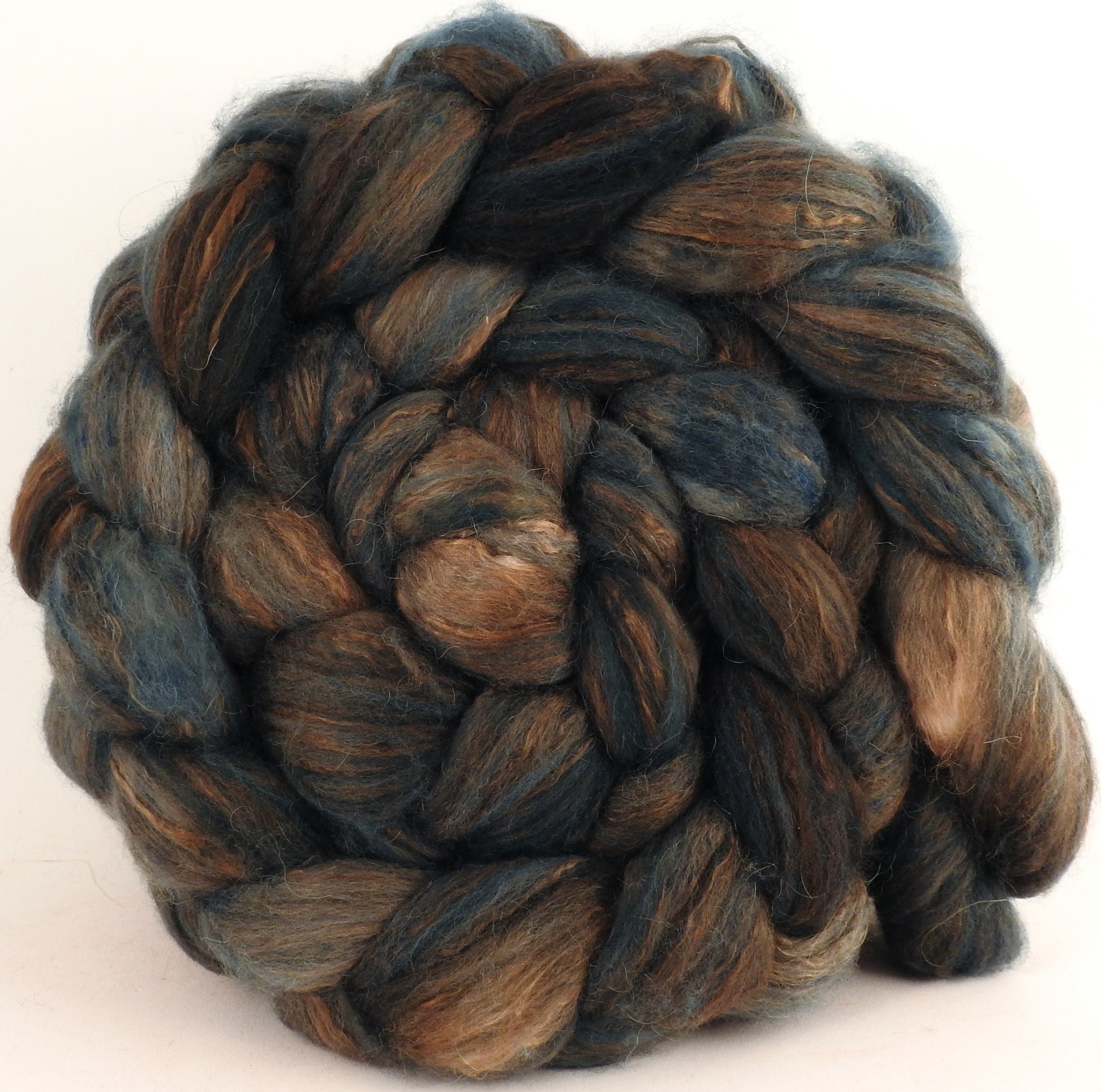 Batt in a Braid #5 - Soot -(5.5 oz.) Merino/ Camel/ silk/ faux cashmere/ firestar (25/25/25/12/12) - Inglenook Fibers