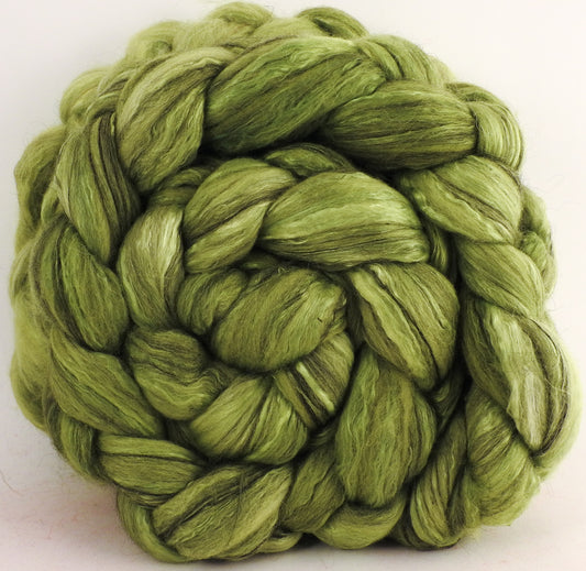 Batt in a Braid #9 - Sour Apple-(5.4 oz.) Superfine Merino/ Mulberry Silk / Black Alpaca (50/40/10) - Inglenook Fibers