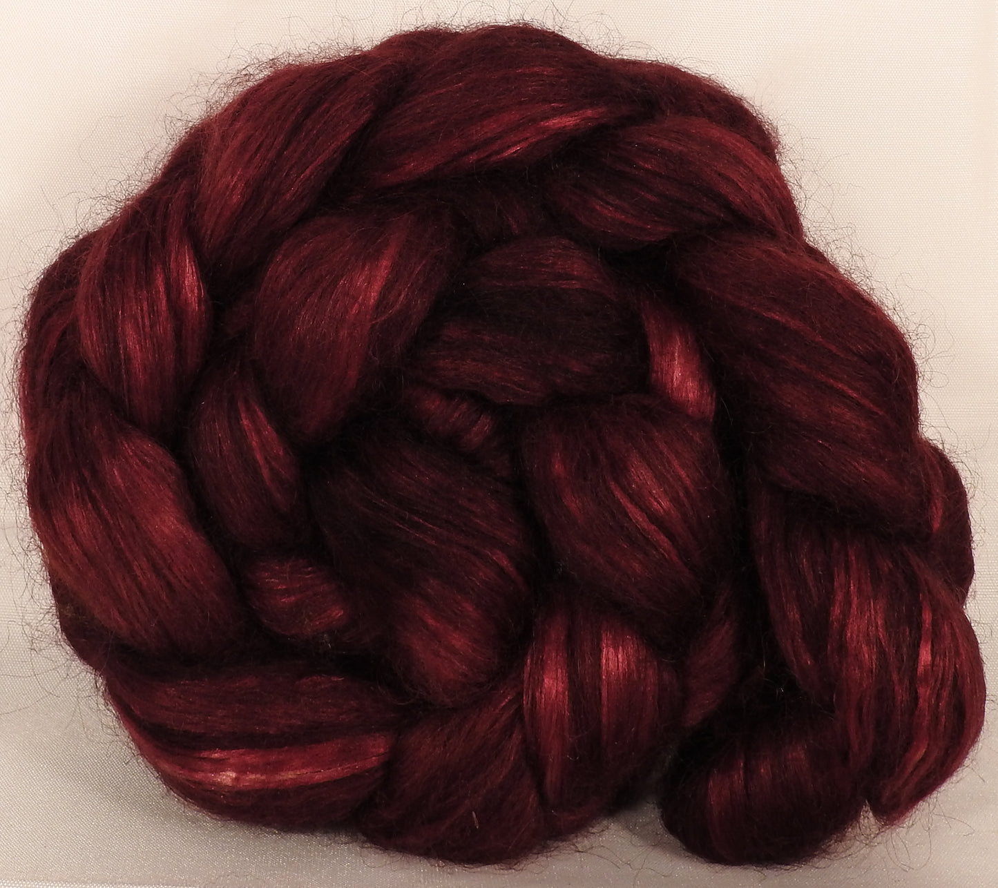Wensleydale/ mulberry silk roving ( 65/35) -Pomegranate- (5.3 oz.) - Inglenook Fibers
