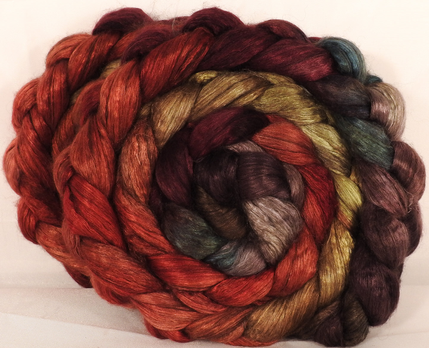 Hand dyed yak/ mulberry silk top -Burning Bush - yak /silk ( 50/50) - Inglenook Fibers