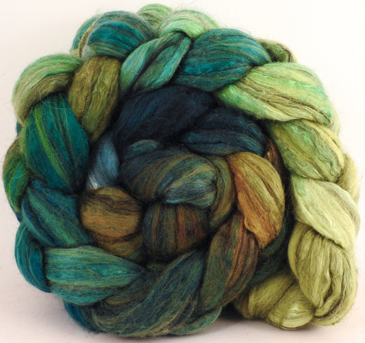 Batt in a Braid #9 -Pesto -(5.5 oz.) Superfine Merino/ Mulberry Silk / Black Alpaca (50/40/10) - Inglenook Fibers