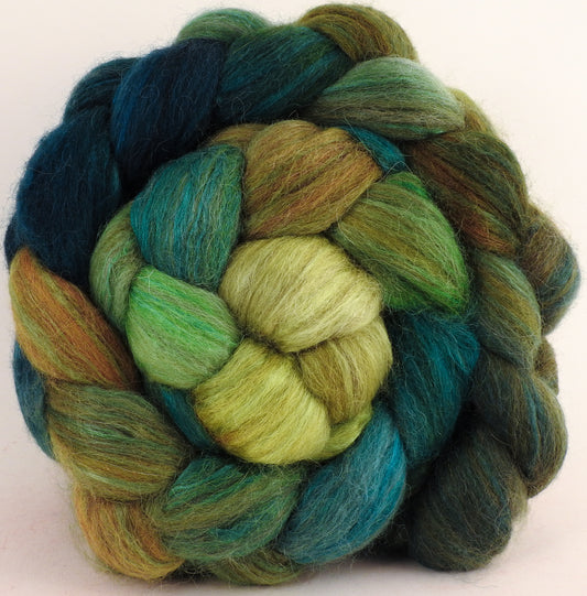 Batt in a Braid #1 -Pesto -(5.8 oz.) Falkland/ Grey Baby Alpaca/ Tussah Silk/ Firestar (40/25/25/10) - Inglenook Fibers