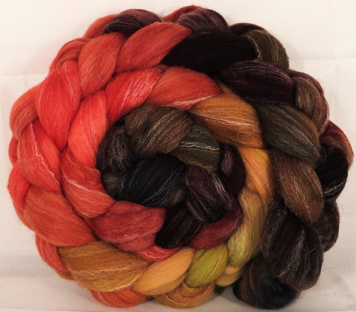 Hand dyed top for spinning -Burning Bush- (5.3 oz.) Targhee/silk/ bamboo ( 80/10/10) - Inglenook Fibers