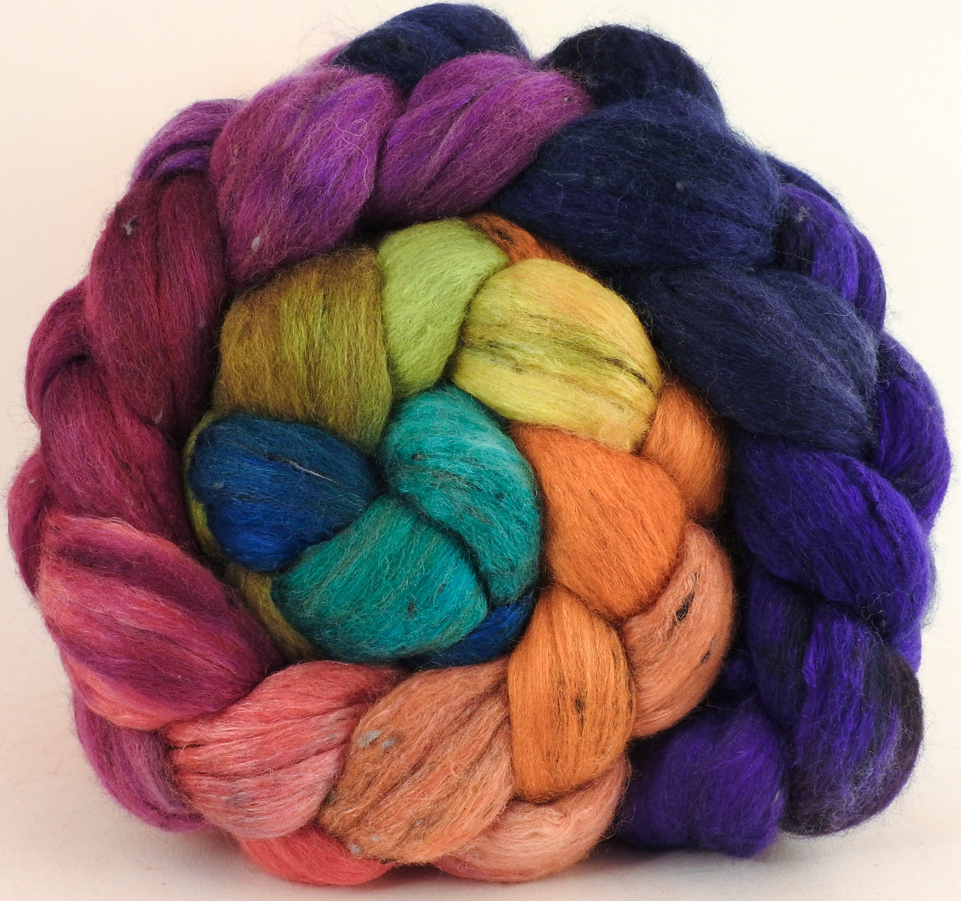 Batt in a Braid #49 -Yarn bombing (5.6 oz) - Polwarth/ Mulberry Silk/ Tweed Blend (50/25/25) - Inglenook Fibers