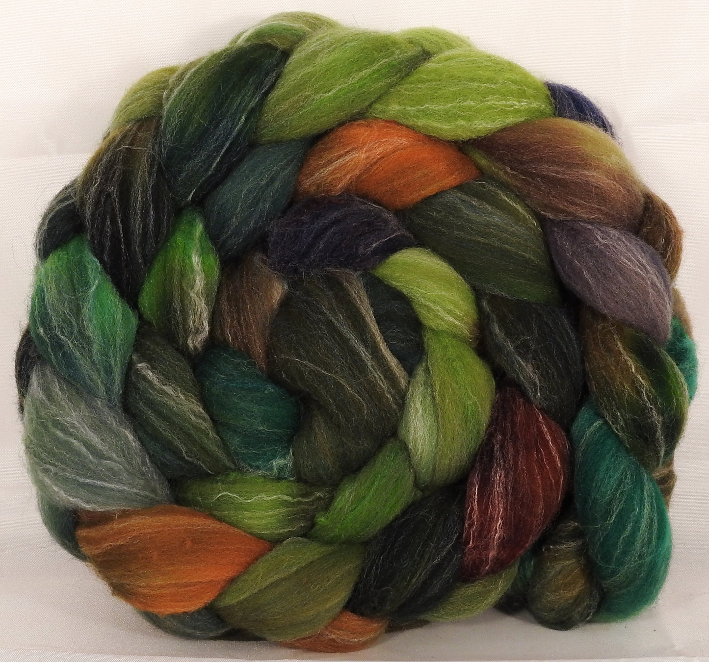 Hand dyed top for spinning -Mossy- (5.2 oz.) Targhee/silk/ bamboo ( 80/10/10) - Inglenook Fibers