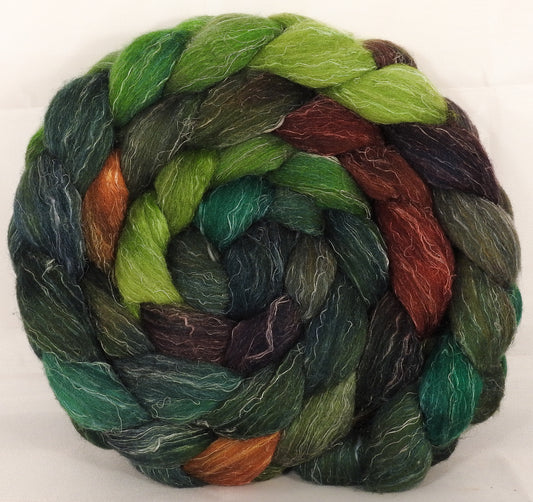 Batt in a Braid #29 -Mossy (5.2 oz.) Rambouillet / Tussah / Flax (40/40/20) - Inglenook Fibers