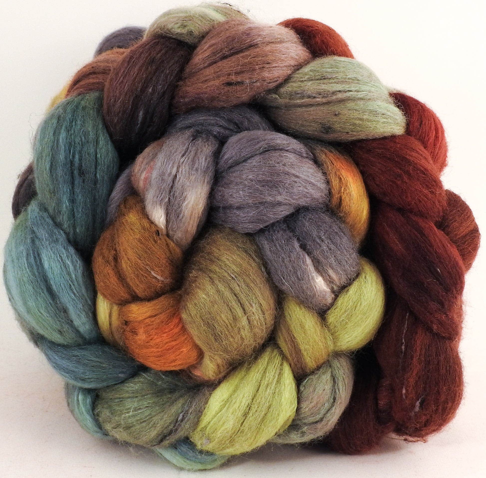 Batt in a Braid #49 -Winter Beech (5.7 oz) - Polwarth/ Mulberry Silk/ Tweed Blend (50/25/25) - Inglenook Fibers