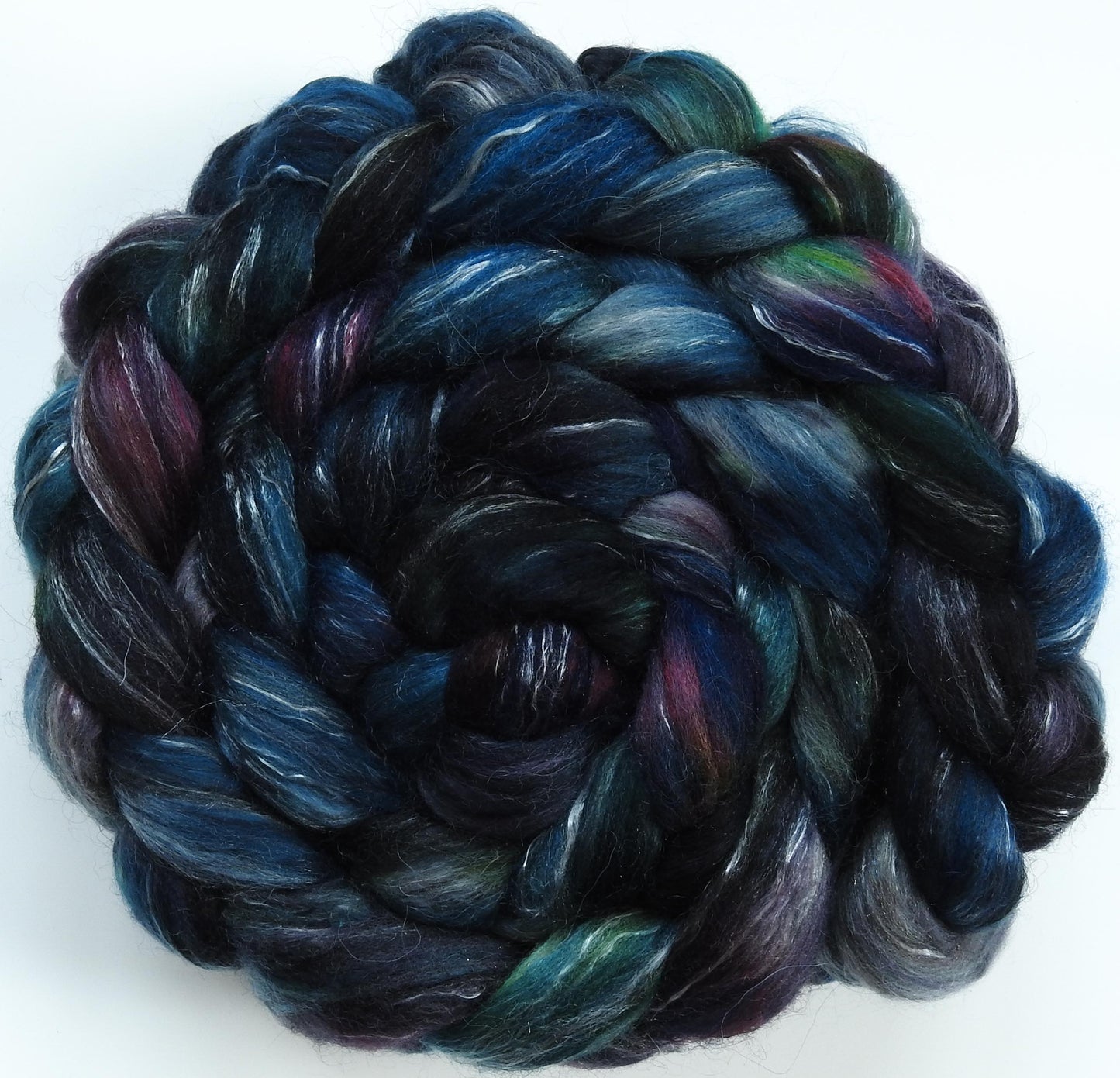 Stave Church - Batt in a Braid #31 - Polwarth/ Mulberry Silk / Baby Alpaca / Rainbow Firestar/ Tencel( 40/25/15/10/10)