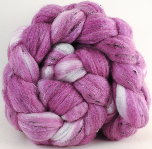 Batt in a Braid #49 -Peony (5.7 oz) - Polwarth/ Mulberry Silk/ Tweed Blend (50/25/25) - Inglenook Fibers