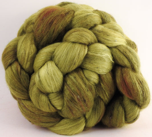 Batt in a Braid #49 -Asparagus - Polwarth/ Mulberry Silk/ Tweed Blend (50/25/25) - Inglenook Fibers