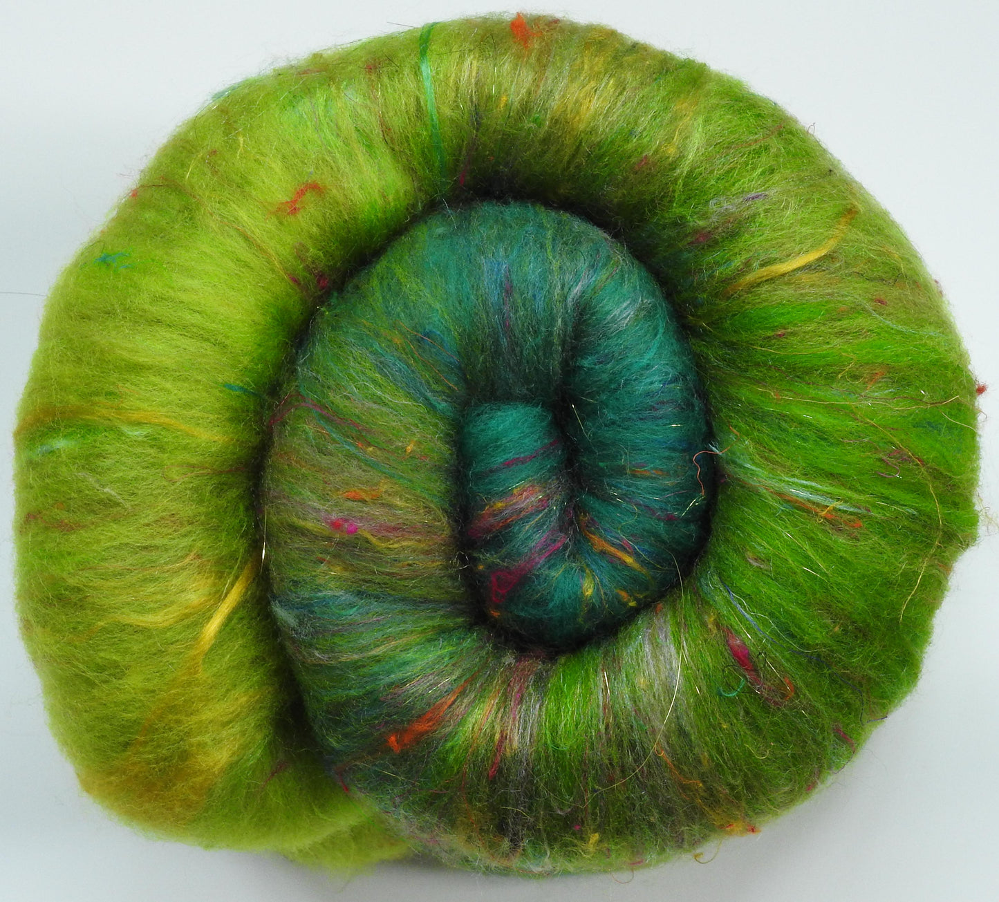 Sparkle Roly-Poly Batts - Ring of Kerry - GREENSWARD (3.8 oz) - 30% Romeldale Fleece; merino, polwarth, silk, bamboo, sari silk, angelina