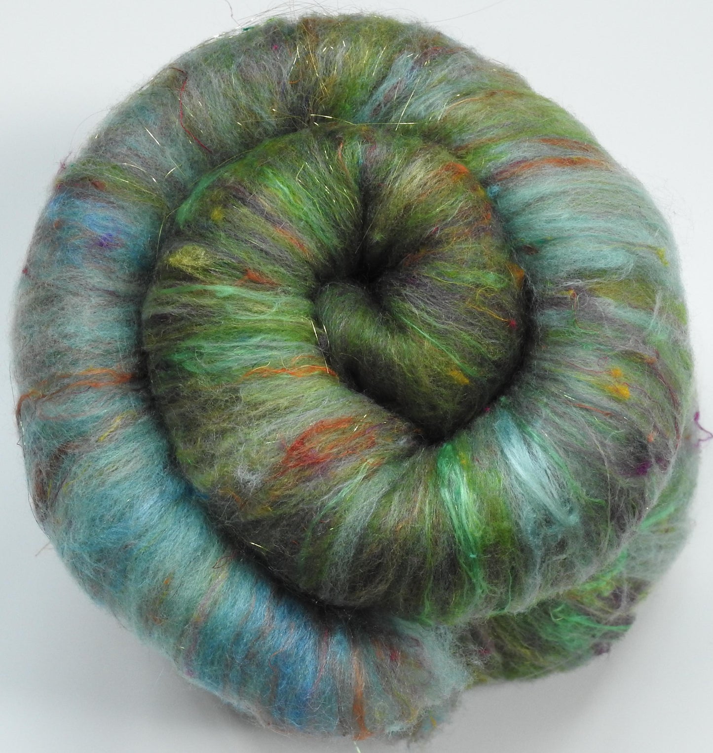 Sparkle Roly-Poly Batts - Ring of Kerry - LICHEN (3.8 oz) - 30% Romeldale Fleece; merino, polwarth, silk, bamboo, sari silk, angelina