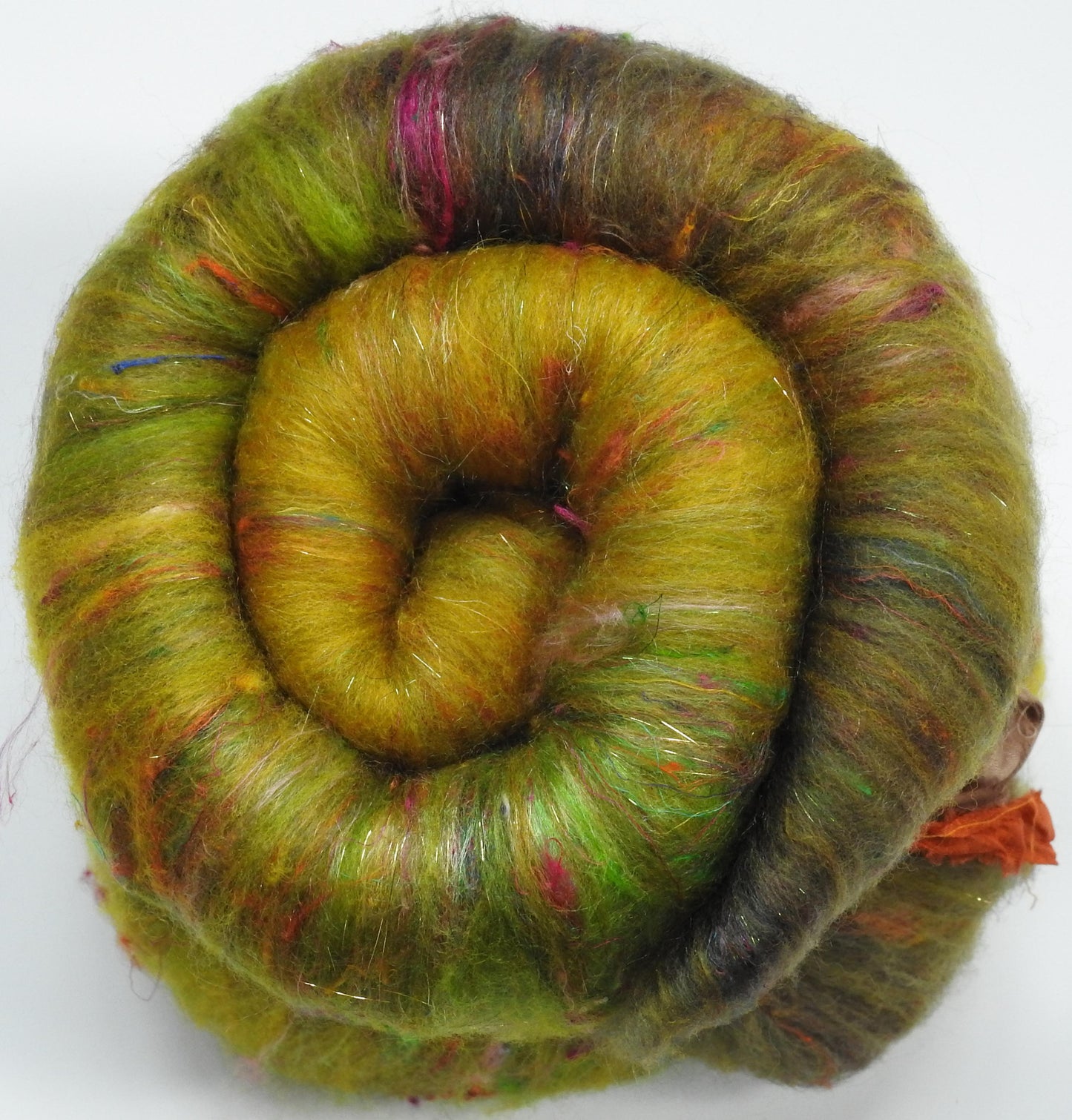 Sparkle Roly-Poly Batts - Ring of Kerry - GRELLOW (3.8 oz) - 30% Romeldale Fleece; merino, polwarth, silk, bamboo, sari silk, angelina