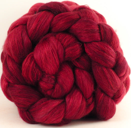 Batt in a Braid #41 - Crimson - (4.7 oz.) Llama / Merino ( 18 mic.)/ Mulberry silk/ Stellina (40/30/25/5) - Inglenook Fibers