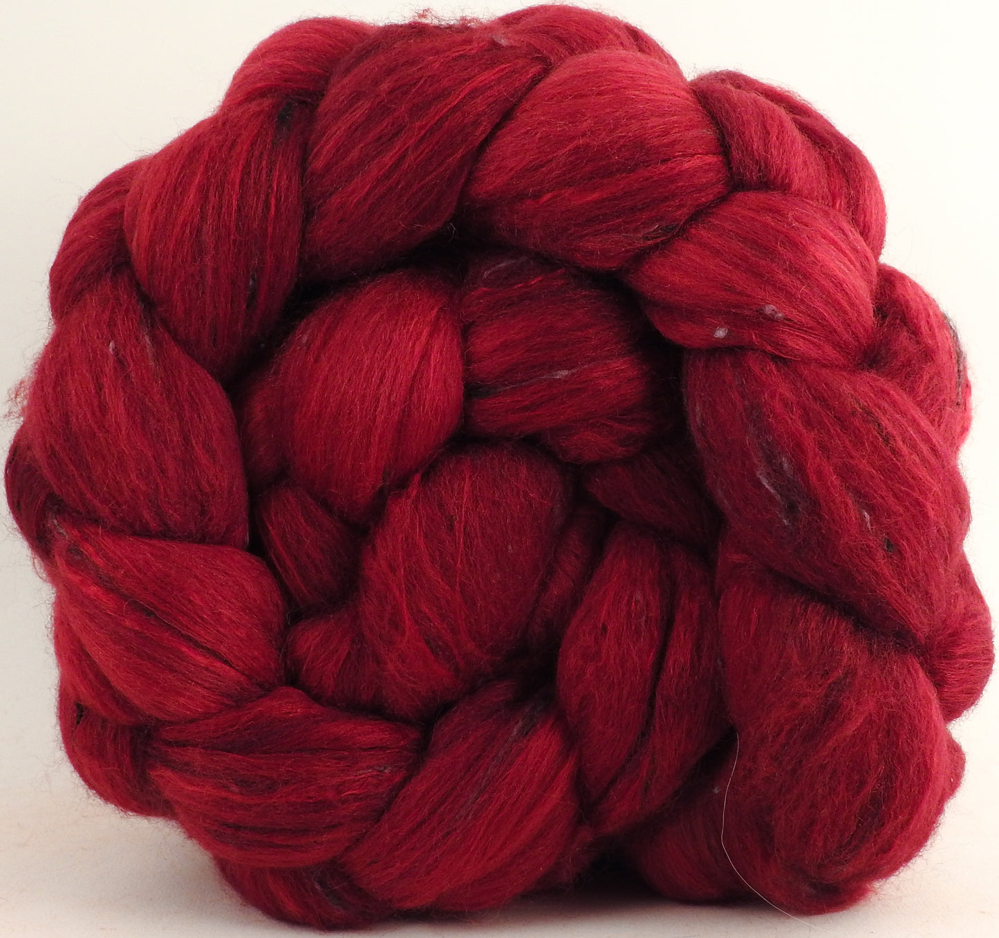 Batt in a Braid #49 -Crimson (5.6 oz) - Polwarth/ Mulberry Silk/ Tweed Blend (50/25/25) - Inglenook Fibers