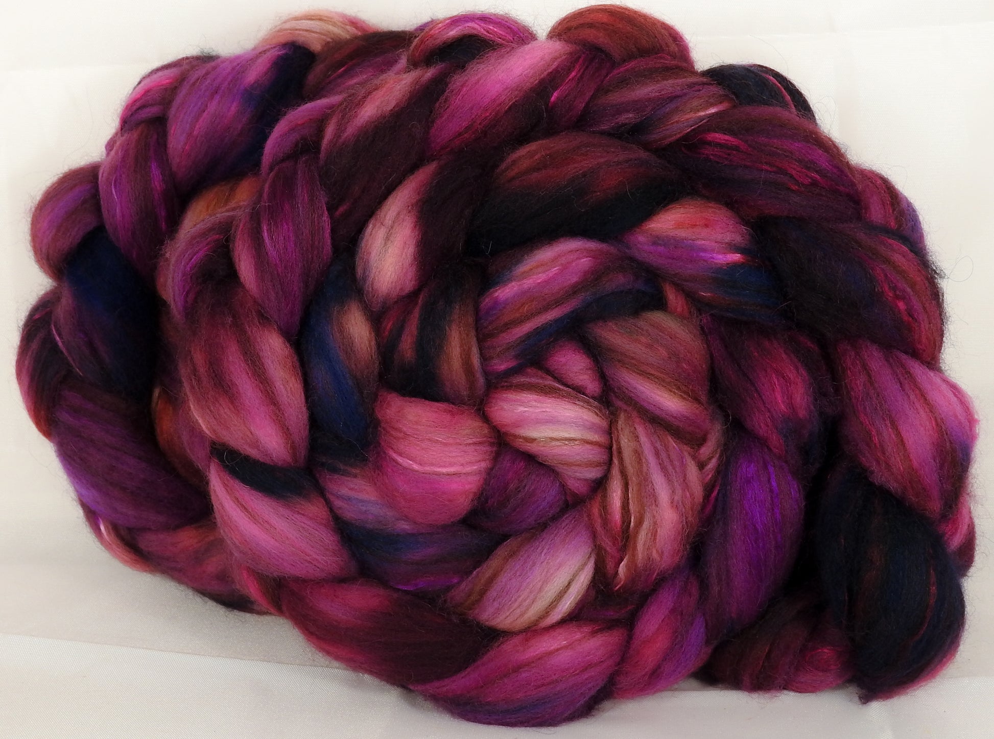 Hand dyed top for spinning -  18.5 mic merino/ camel/ brown alpaca/ mulberry silk/ (40/20/20/20) - Inglenook Fibers