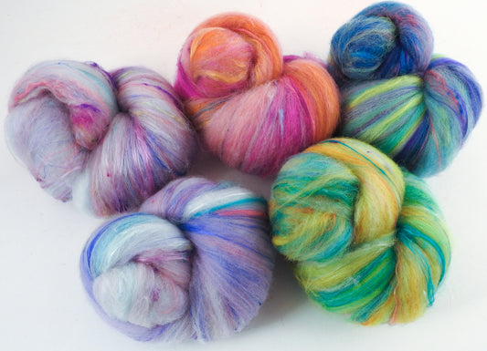 Pip & Pop - Non-Sparkle Sticklebatts - 30% Cormo fleece, merino, silk, bamboo, silk noil - Inglenook Fibers