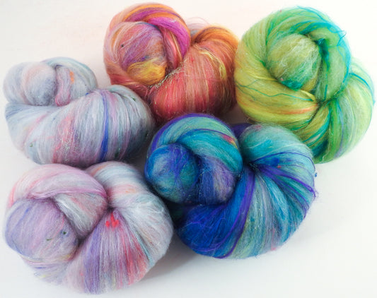 Pip & Pop - Sparkle Sticklebatts - 30% Cormo fleece, merino, silk, bamboo, silk noil, angelina - Inglenook Fibers