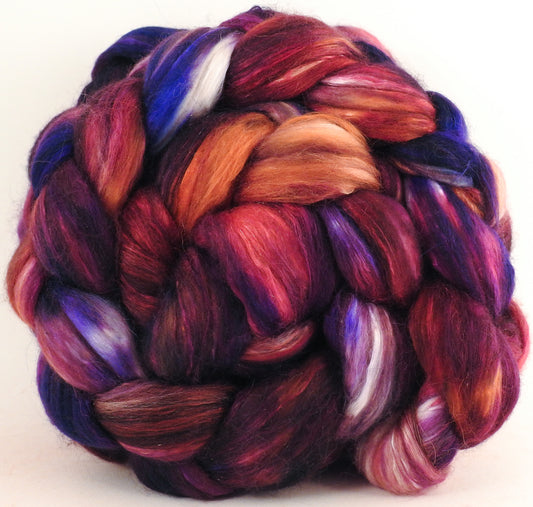 Batt in a Braid #41 -Sticky Fingers - (4.6 oz.) Llama / Merino ( 18 mic.)/ Mulberry silk/ Stellina (40/30/25/5) - Inglenook Fibers