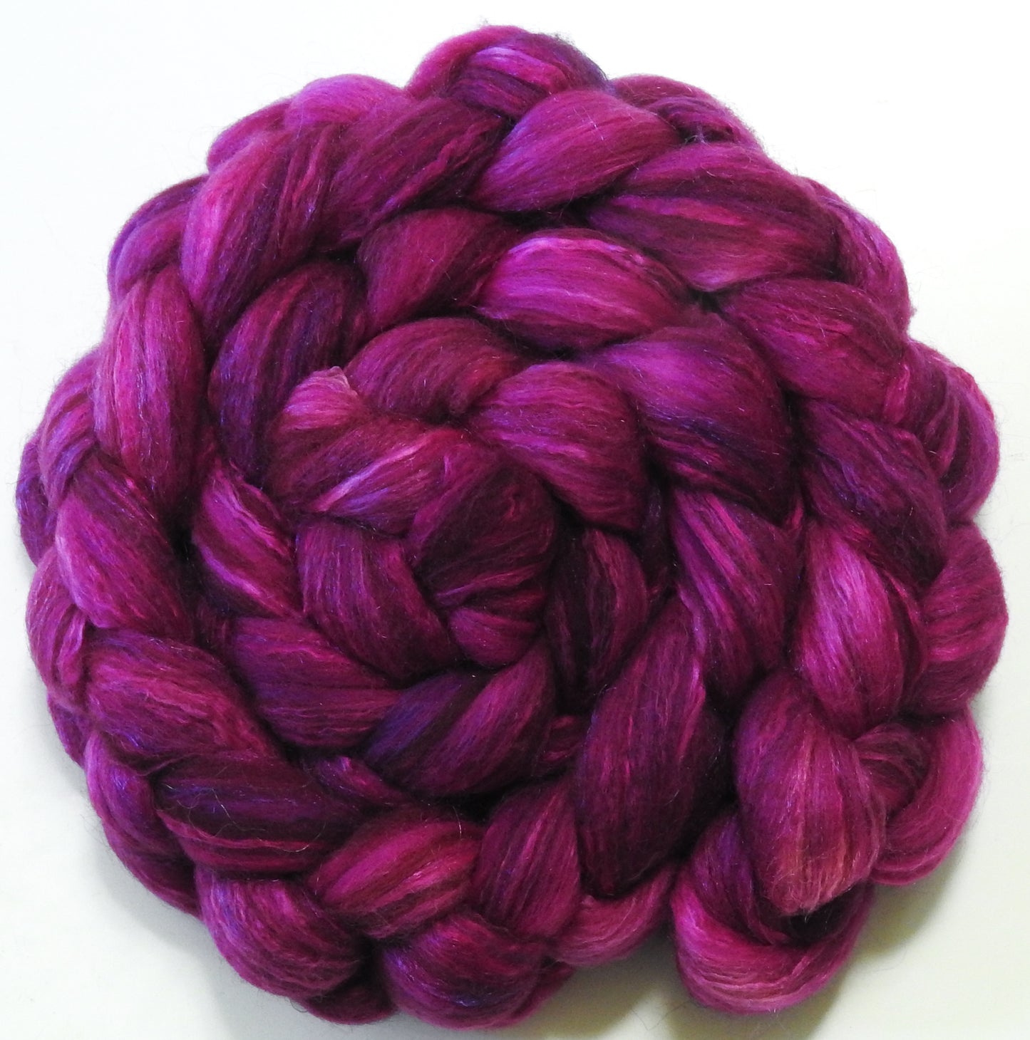 Dragonfruit (5.8 oz) - Batt in a Braid #7 - Polwarth/ Manx / Mulberry silk/ Firestar (30/30/30/10)