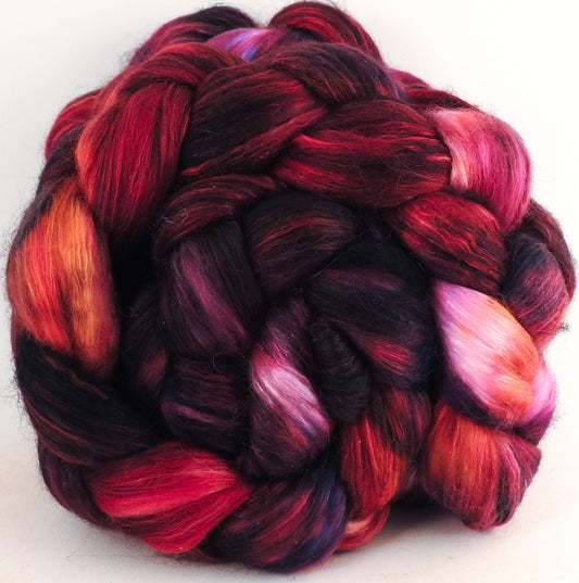 Batt in a Braid #41 -Valentine- (4.8 oz.) Llama / Merino ( 18 mic.)/ Mulberry silk/ Stellina (40/30/25/5) - Inglenook Fibers