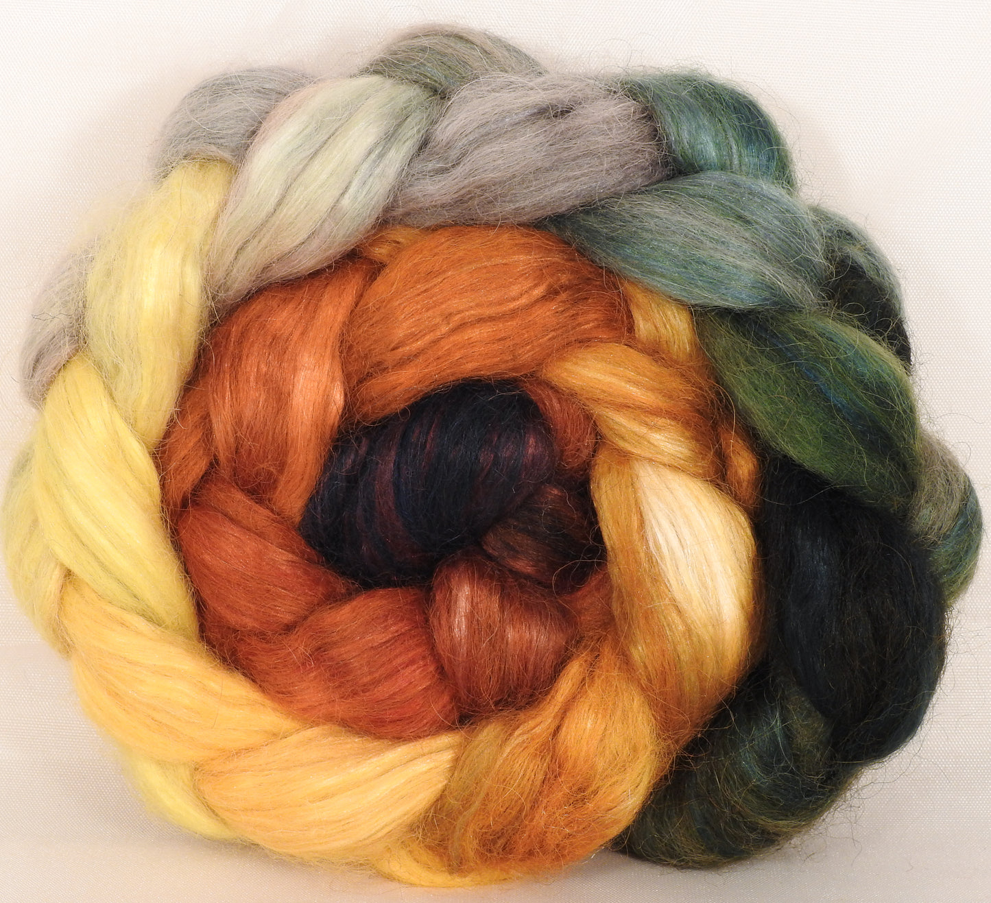RESERVED for crystalkat03- Hand-dyed wensleydale/ mulberry silk roving ( 65/35) -Gourds- ( 5.1 oz.) - Inglenook Fibers