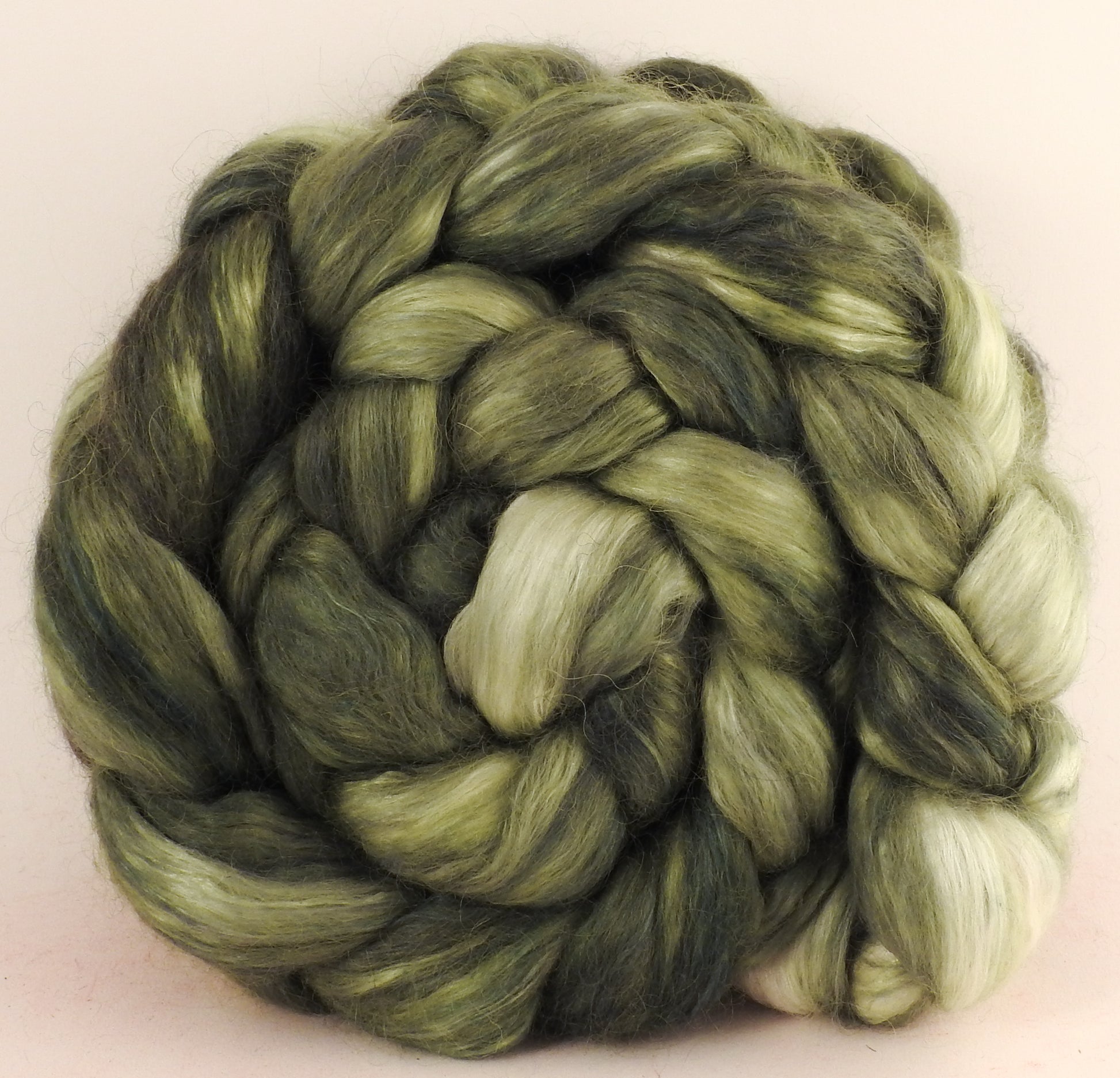 Hand-dyed wensleydale/ mulberry silk roving (65/35) - Lichen (5.7 oz) - Inglenook Fibers