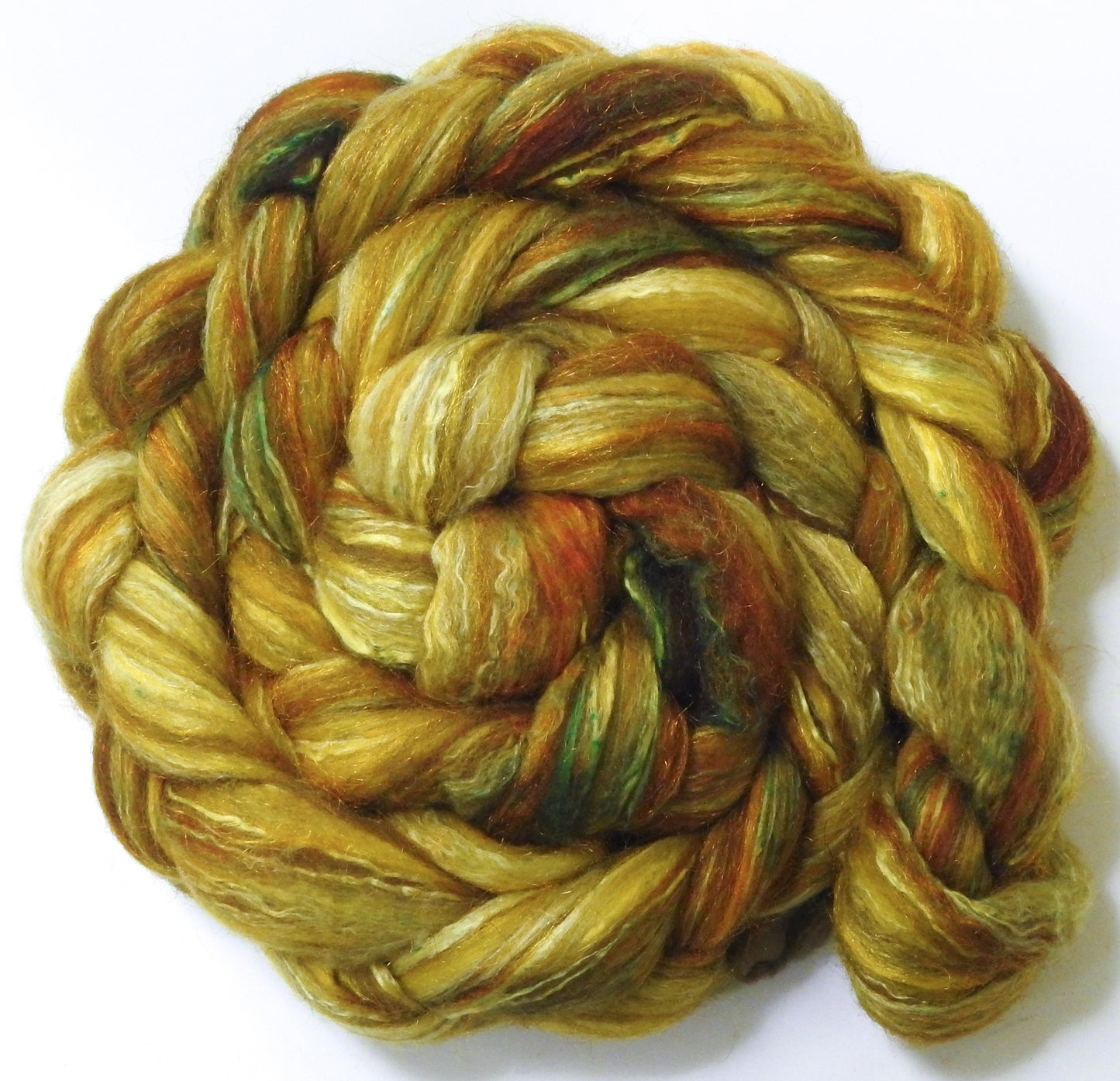 Sunflower-Batt in a Braid #7 - (6 oz.) Polwarth/ Manx / Mulberry silk/ Firestar (30/30/30/10)