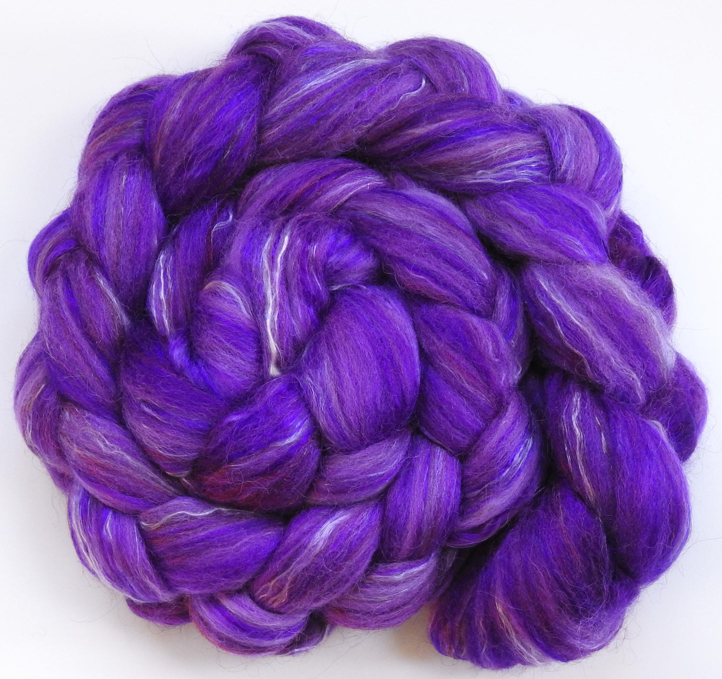 Batt in a Braid #31- Byzantium -(5.6 oz. ) Polwarth/ Mulberry Silk / Baby Alpaca / Rainbow Firestar/ Tencel( 40/25/15/10/10)