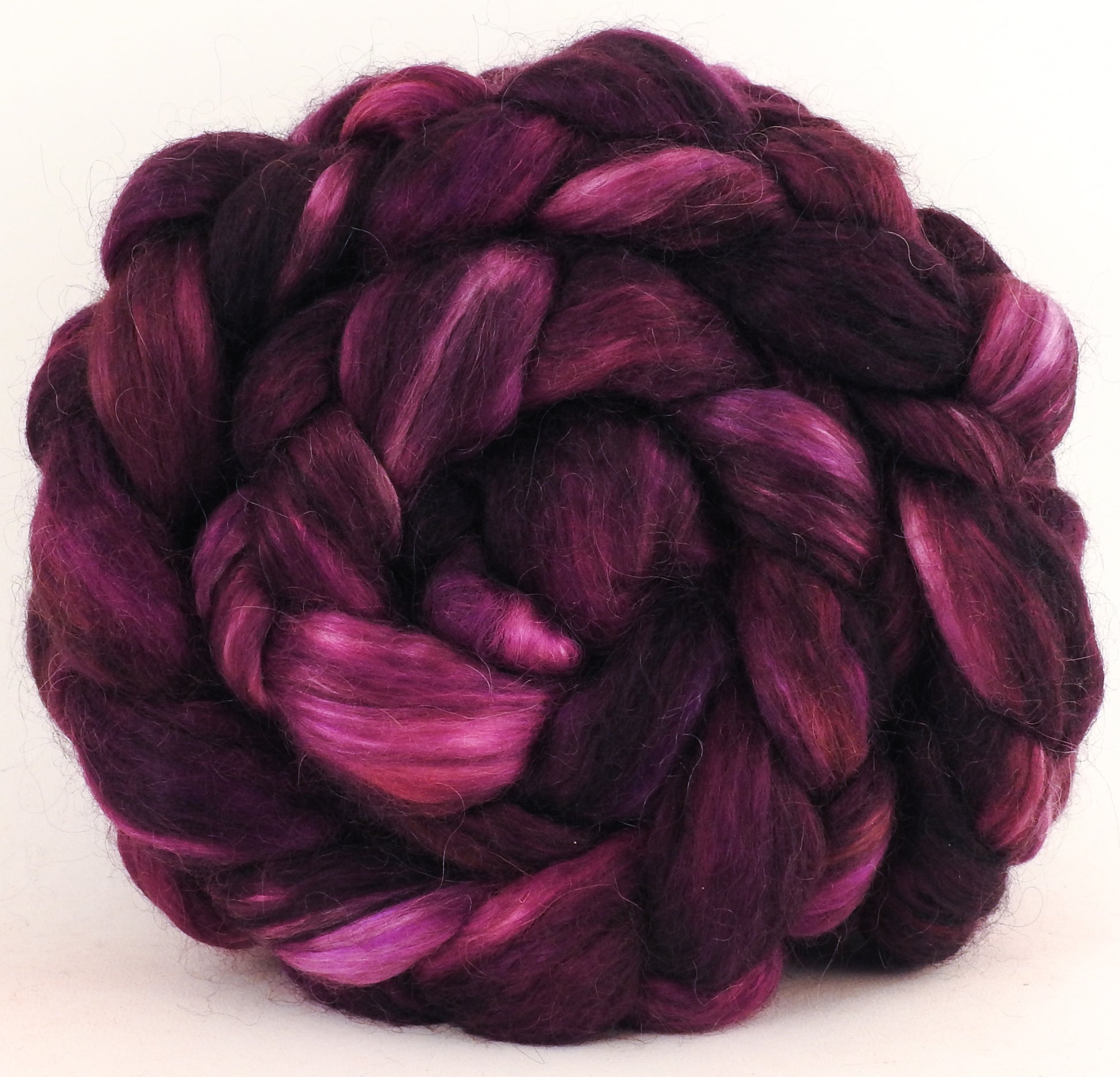 Hand-dyed wensleydale/ mulberry silk roving (65/35) - Amaranthus (5.6 oz) - Inglenook Fibers