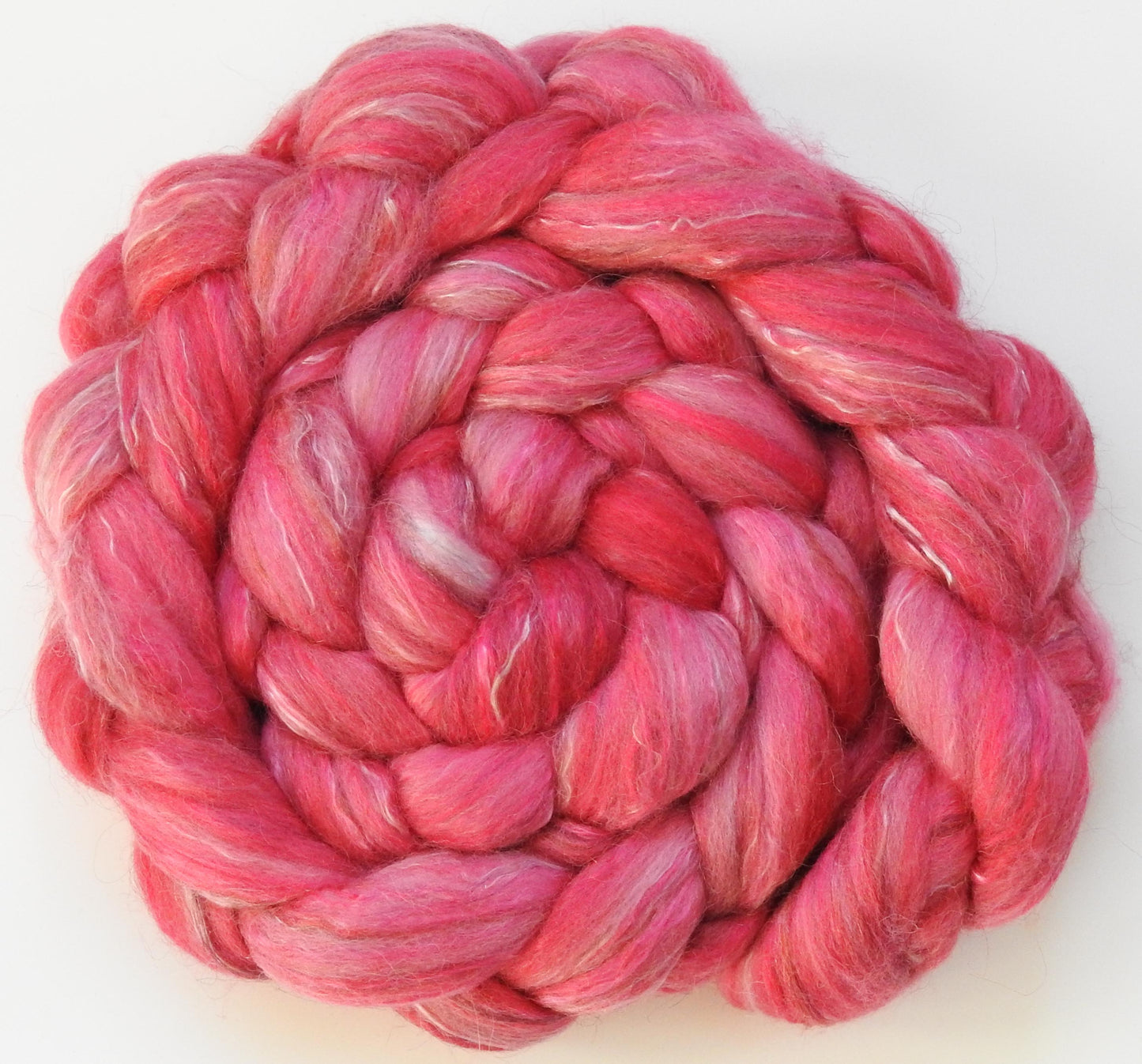 #sorrynotsorry (5.5 oz) - Batt in a Braid #31 - Polwarth/ Mulberry Silk / Baby Alpaca / Rainbow Firestar/ Tencel( 40/25/15/10/10)