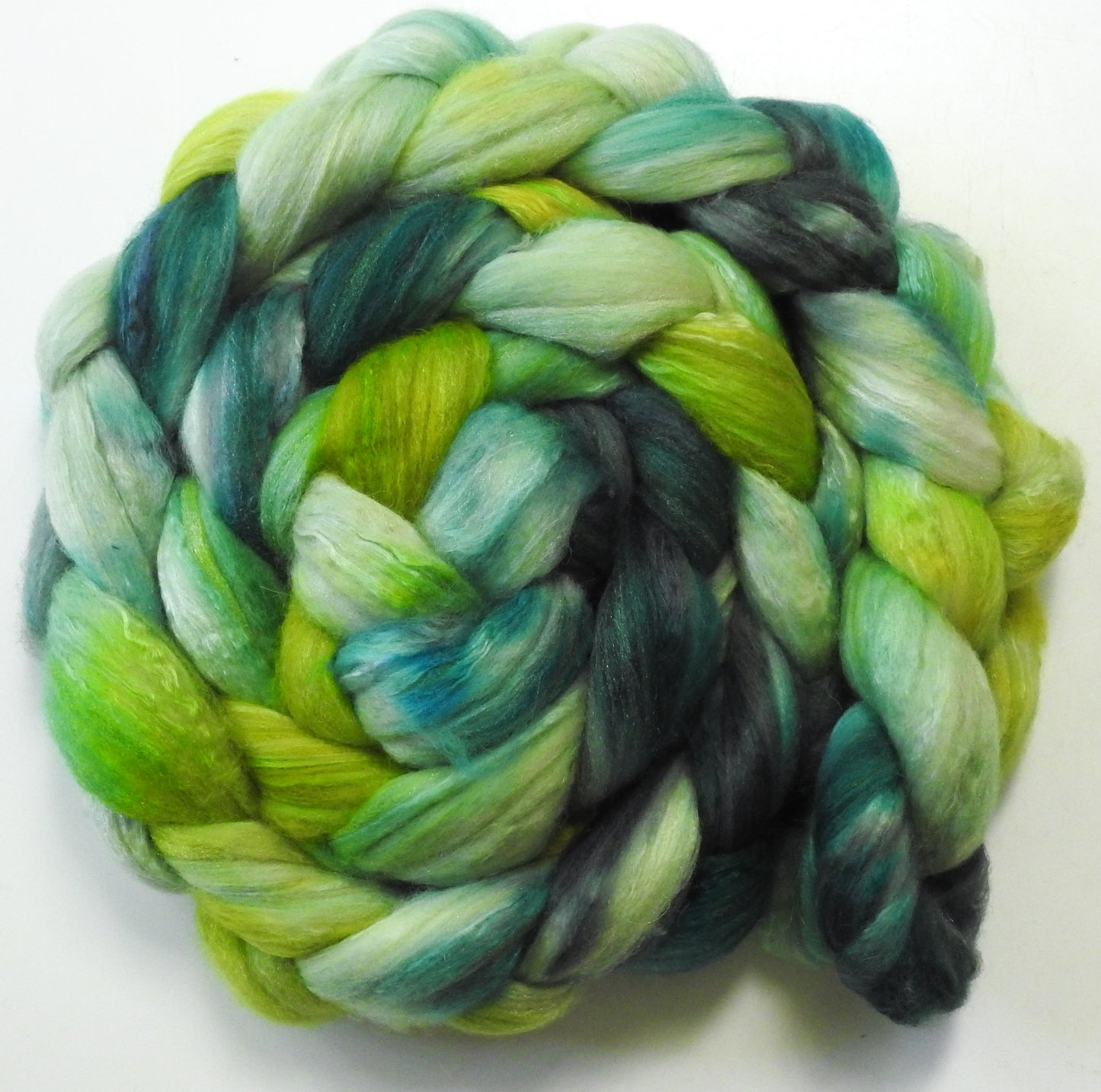 Sea Glass (5.7 oz) Batt in a Braid #5 - Merino/ Camel/ silk/ faux cashmere/ firestar (25/25/25/12/12)