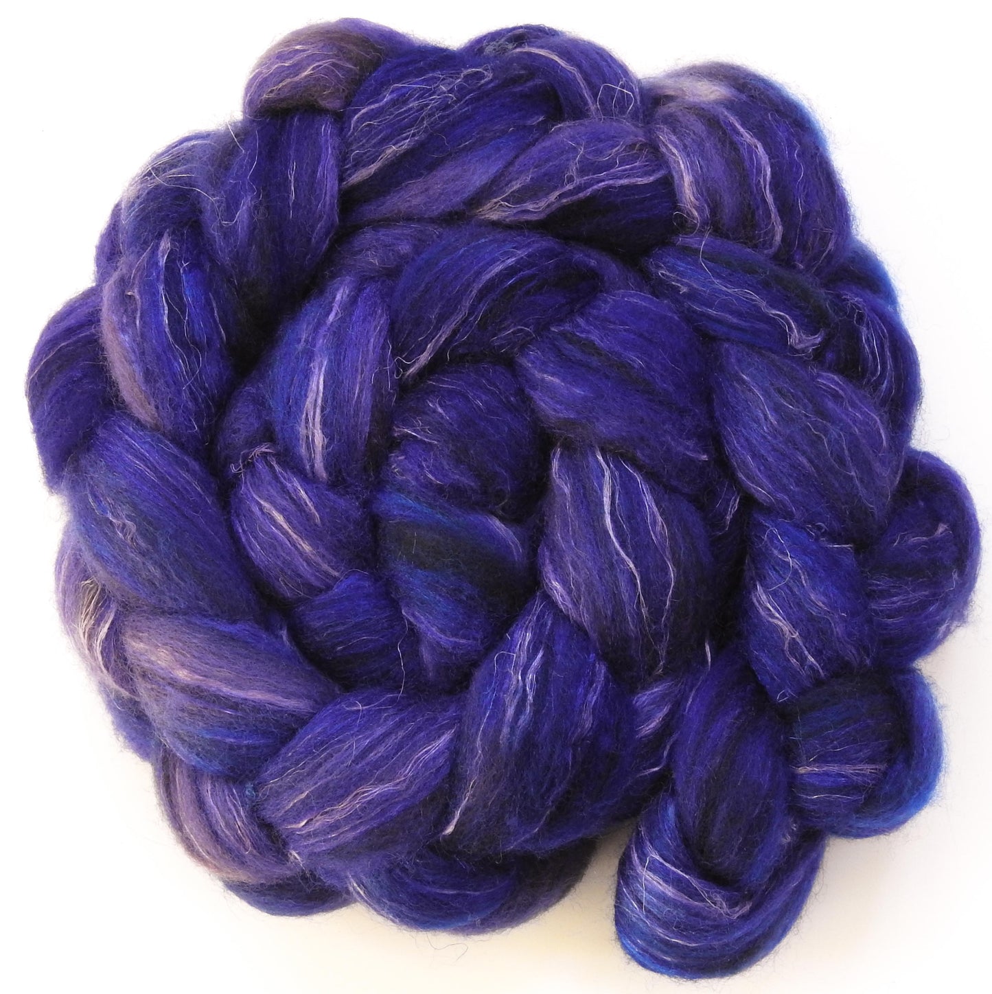 Grape Hyacinth (5.7 oz)- Batt in a Braid #32 - Manx Loaghtan/ Wht Bfl / Tussah Silk/ Flax( 30/30/30/10)
