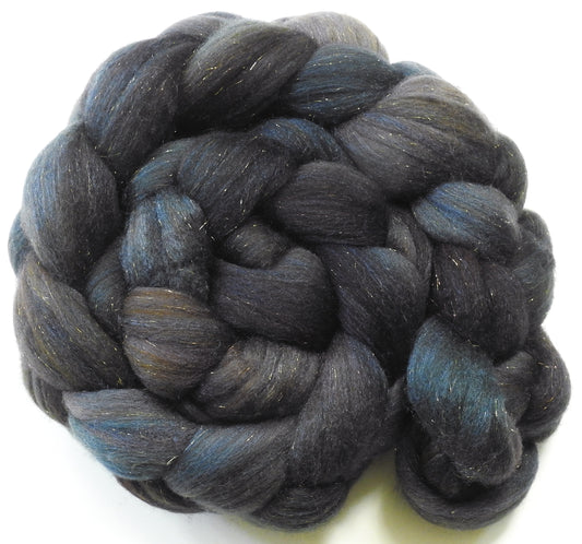 Espresso - Batt in a Braid #58-(5.2 oz) Superfine Merino/ Tussah silk/ Gold Stellina(65/25/10)