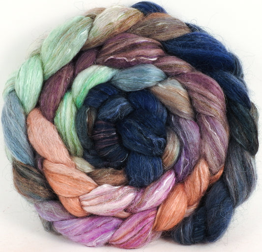 Batt in a Braid #31- White Nights- Polwarth/ Mulberry Silk / Baby Alpaca / Rainbow Firestar/ Tencel( 40/25/15/10/10)