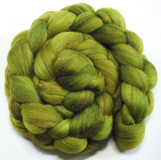 Asparagus - Batt in a Braid #58-(5.2 oz) Superfine Merino/ Tussah silk/ Gold Stellina(65/25/10)