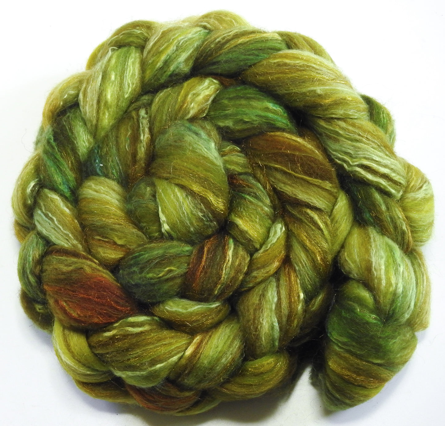 Asparagus- Batt in a Braid #7 - (5.8 oz.)Polwarth/ Manx / Mulberry silk/ Firestar (30/30/30/10)