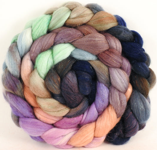 Batt in a Braid #48 -White Nights -(5.1 oz.) Superfine Merino/ Mulberry silk/ Camel/ Gold Stellina (55/25/15/5)