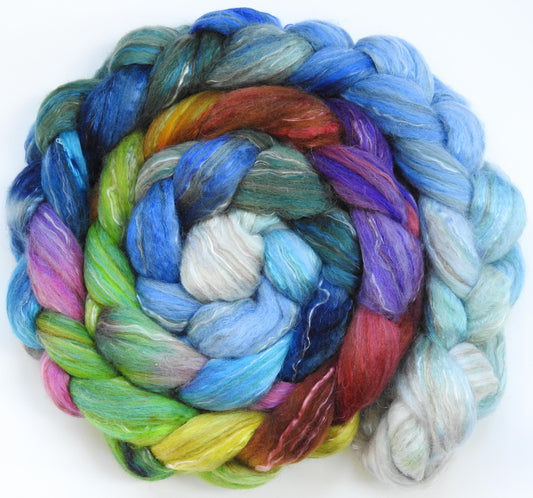 Twinkle Lights - Batt in a Braid #31 - Polwarth/ Mulberry Silk / Baby Alpaca / Rainbow Firestar/ Tencel( 40/25/15/10/10)