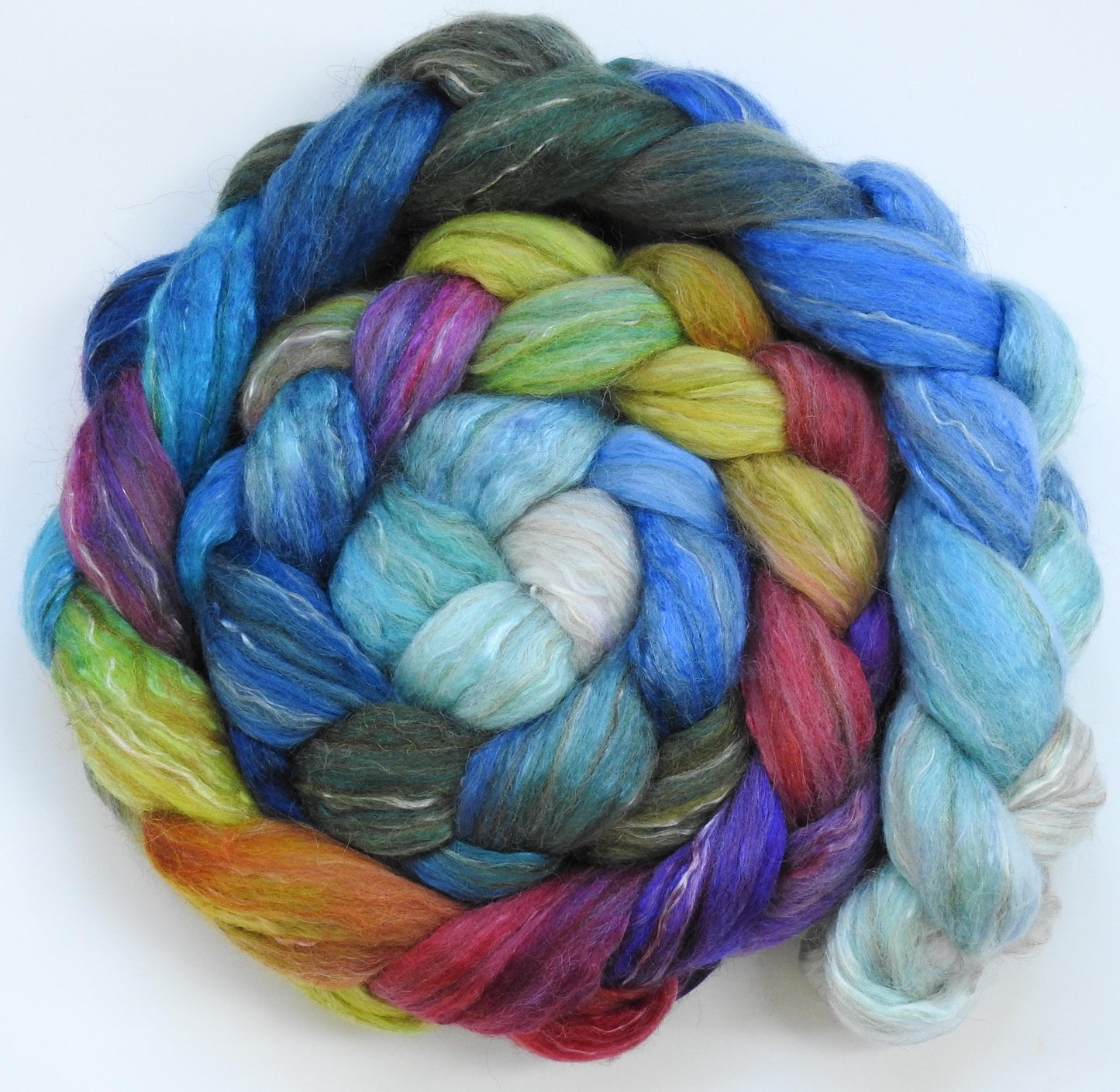 Twinkle Lights - Batt in a Braid #31 - Polwarth/ Mulberry Silk / Baby Alpaca / Rainbow Firestar/ Tencel( 40/25/15/10/10)