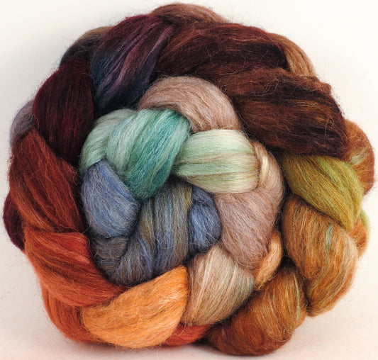 Batt in a Braid #1 -Squirrel's Pantry -(5.7 oz.) Falkland/ Grey Baby Alpaca/ Tussah Silk/ Firestar (40/25/25/10)