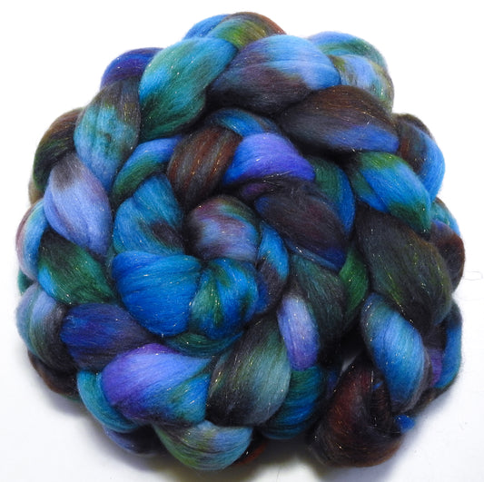 Spanish Bluebells (5.3 oz) - Batt in a Braid #58- Superfine Merino/ Tussah silk/ Gold Stellina(65/25/10)