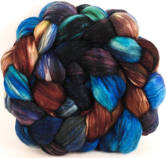 Batt in a Braid #9 -Labradorite -(5.3 oz.) Superfine Merino/ Mulberry Silk / Black Alpaca (50/40/10)
