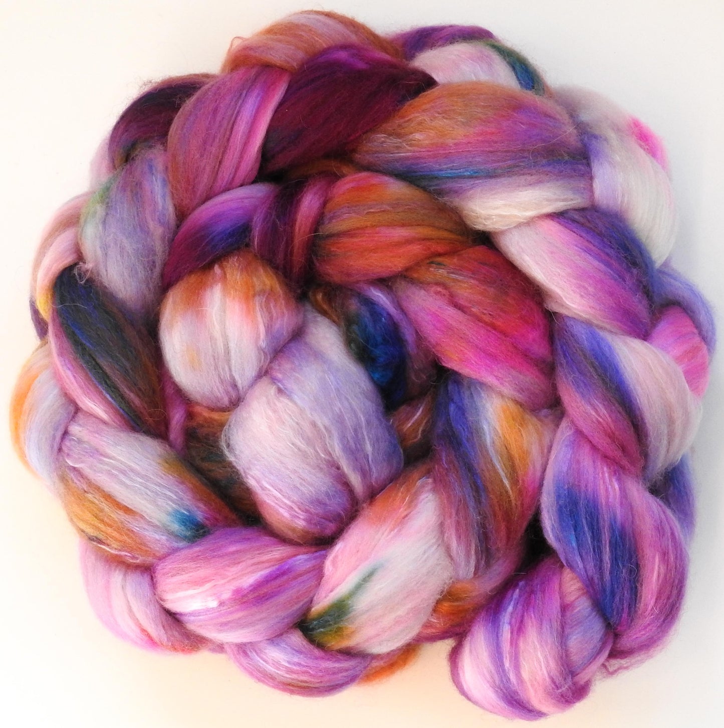 Crocus Pageant (5.6 oz) -Fusion Series- Batt in a Braid #5- Merino/ Camel/ silk/ faux cashmere/ firestar (25/25/25/12/12)