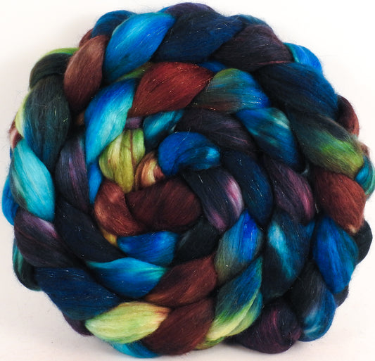 Batt in a Braid #48 -Labradorite -(5.2 oz.) Superfine Merino/ Mulberry silk/ Camel/ Gold Stellina (55/25/15/5)