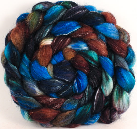 Batt in a Braid #31-Labradorite -( 6.3 oz. )- Polwarth/ Mulberry Silk / Baby Alpaca / Rainbow Firestar/ Tencel( 40/25/15/10/10)
