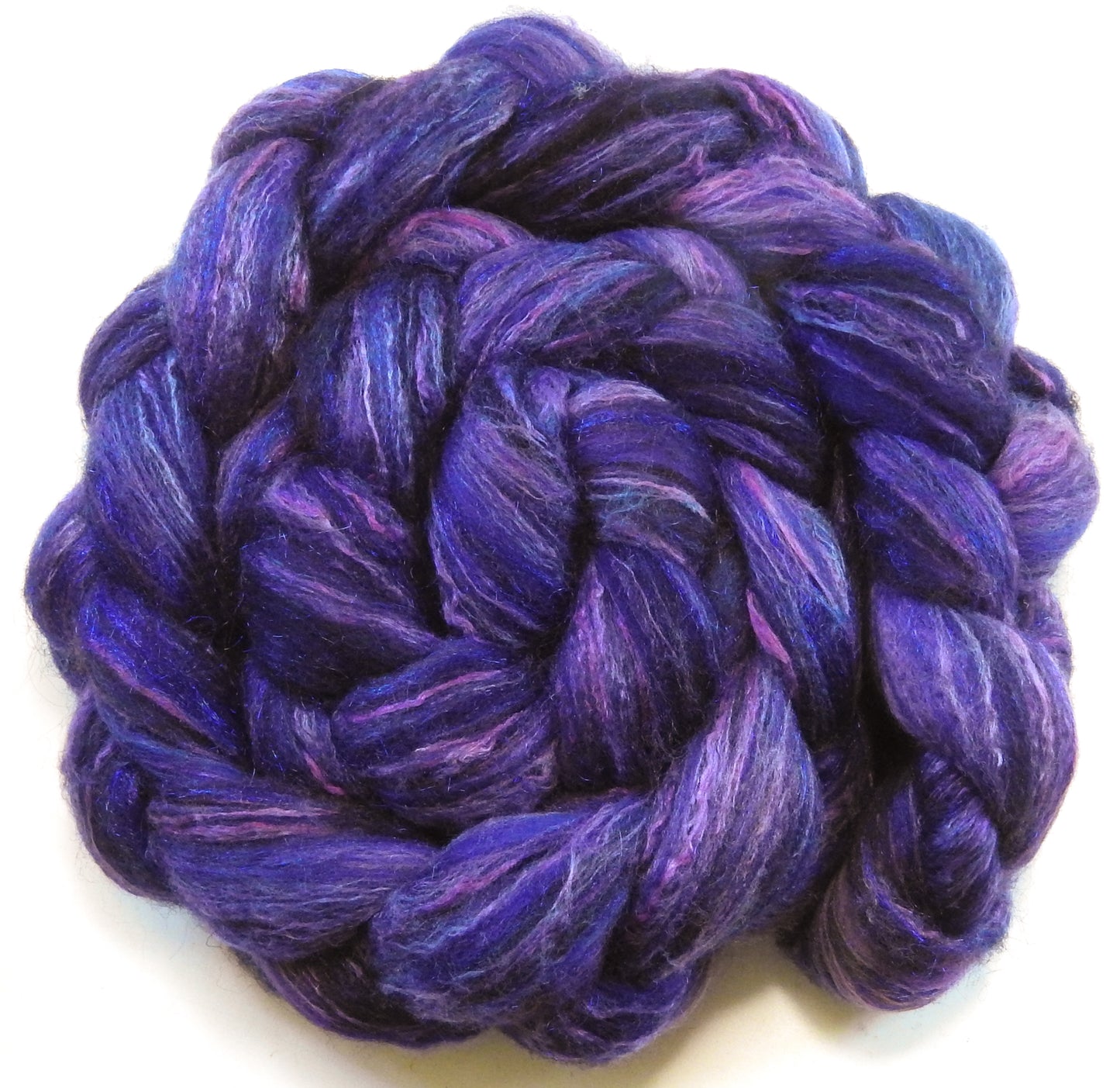 Damson Plum- Batt in a Braid #7 - Polwarth/ Manx / Mulberry silk/ Firestar (30/30/30/10)