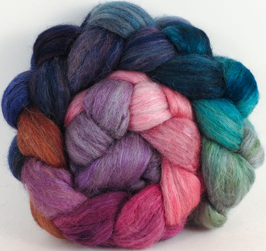 Batt in a Braid #1-Color Me Happy -(5.6 oz.) Falkland/ Grey Baby Alpaca/ Tussah Silk/ Firestar (40/25/25/10)